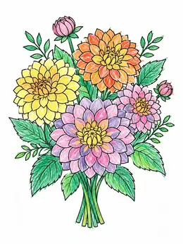 Lush Dahlia Flower Bouquet Coloring Page