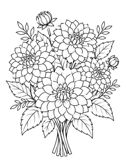 Free printable Lush Dahlia Flower Bouquet coloring page