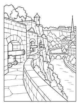 Free printable Bock Promontory Fortifications Over Alzette River coloring page