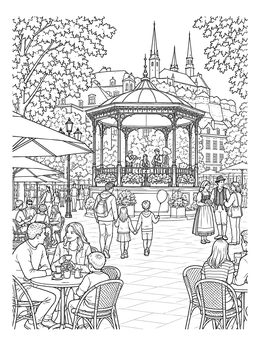 A bustling town square in this detailed luxembourg coloring page.