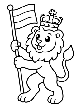 Free printable Cute Crowned Lion With Flag coloring page