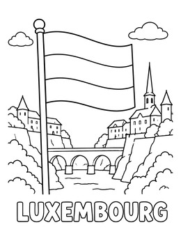 Free printable Luxembourg Flag And City Bridge coloring page
