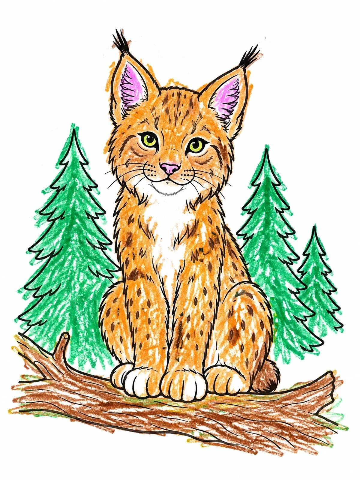 Colored example of the Lynx Cub On A Tree Branch coloring page