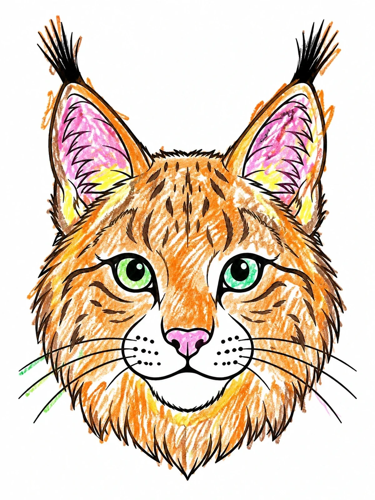 Colored example of the Lynx Face Portrait With Tufted Ears coloring page