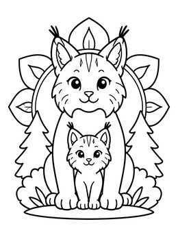 Free printable Lynx Mother And Cute Kitten coloring page