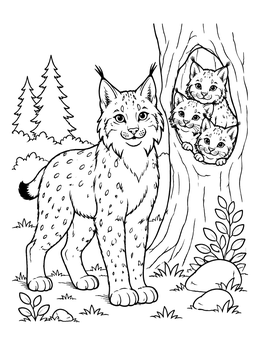 Free printable Lynx Family In The Forest coloring page