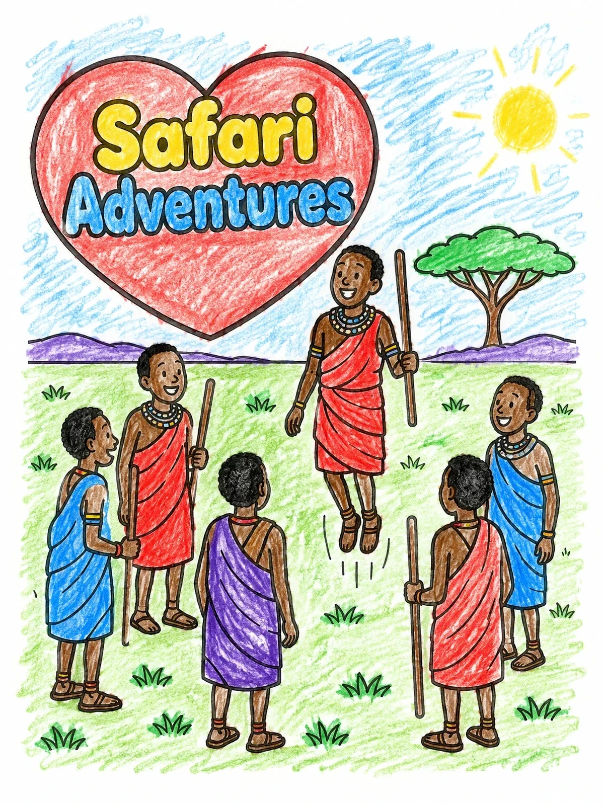 Colored example of the Maasai Jumping Dance In Tanzania coloring page