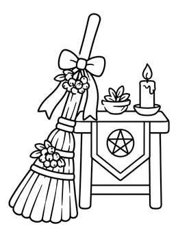 Free printable Mabon Altar With Ceremonial Broom coloring page