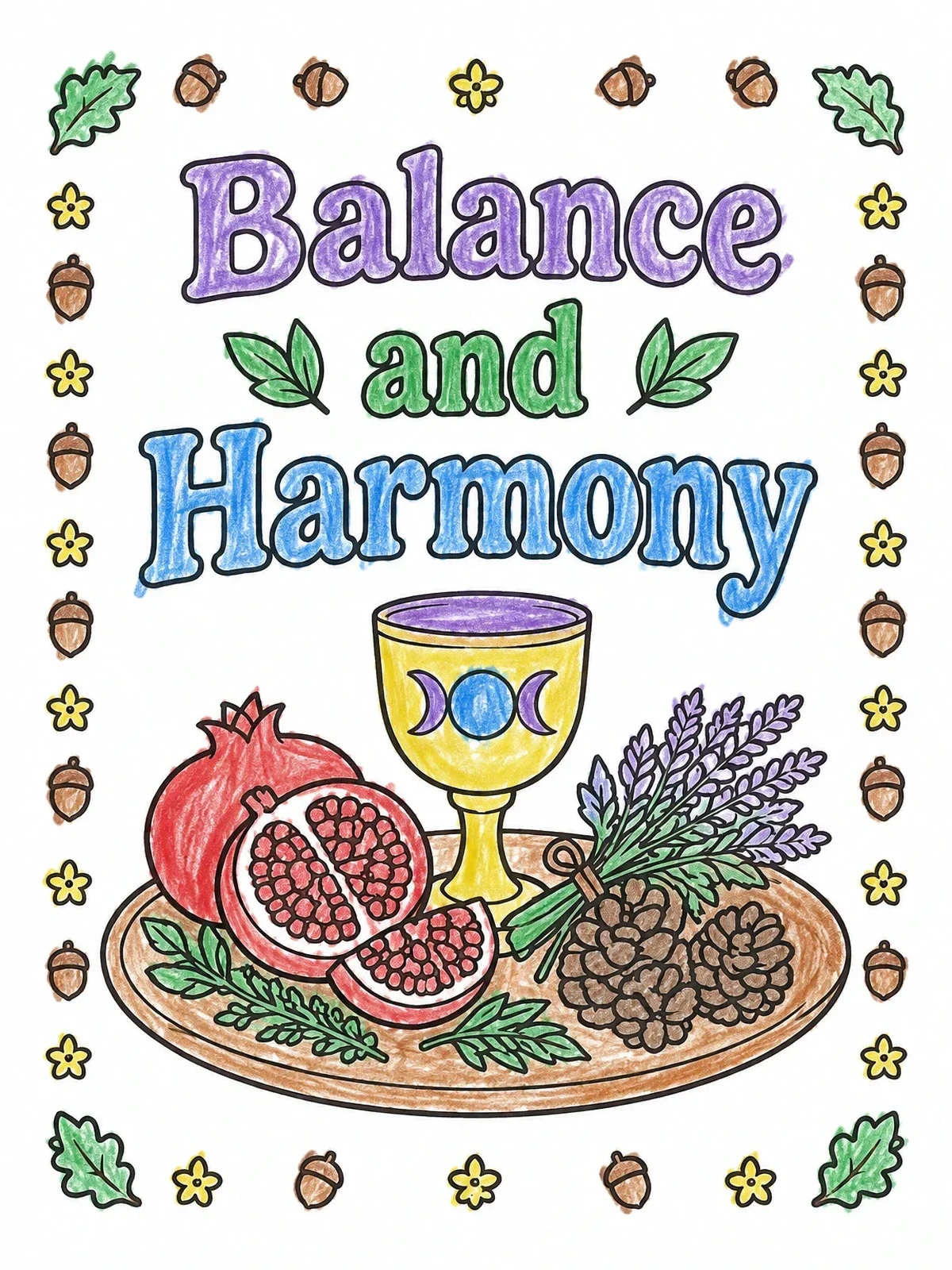 Colored example of the Balance And Harmony Mabon Altar coloring page