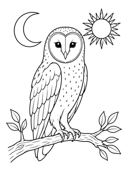 Free printable Barn Owl With Sun And Moon coloring page