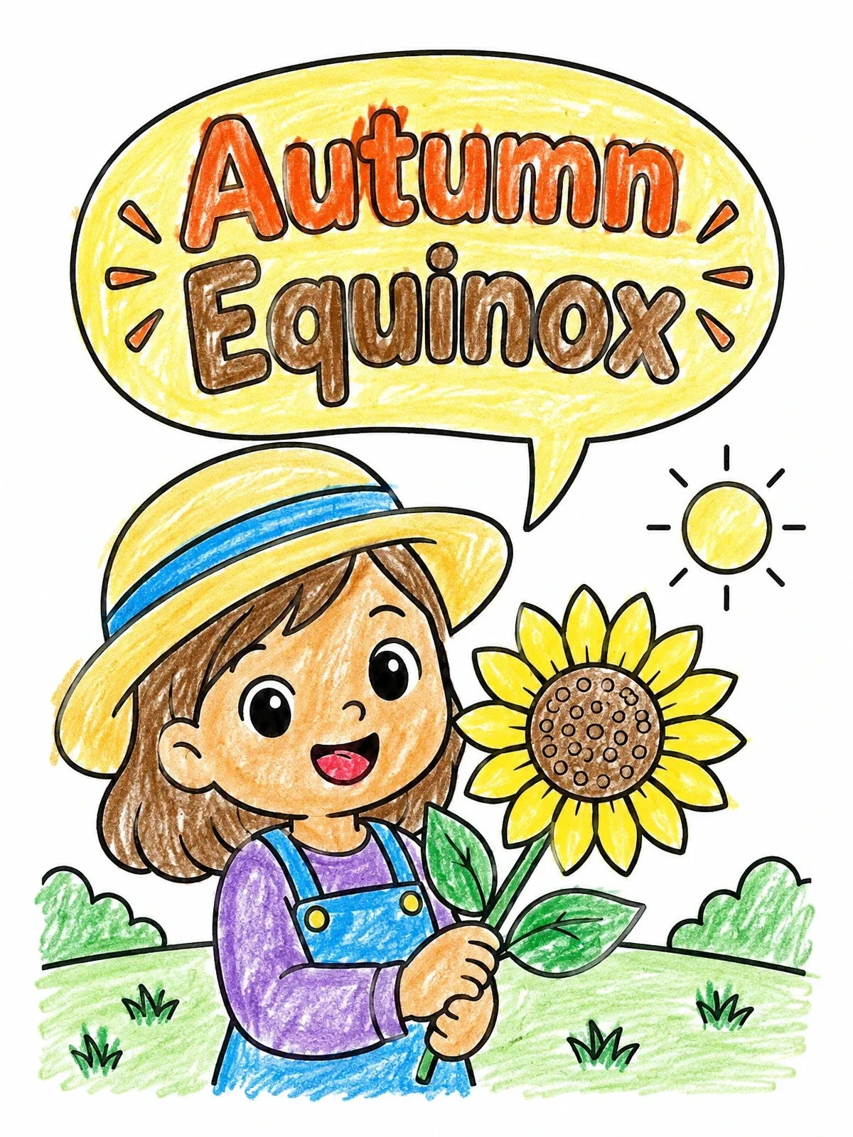 Colored example of the Child Holding Autumn Sunflower coloring page