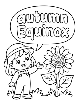 Free printable Child With Sunflower Autumn Equinox coloring page