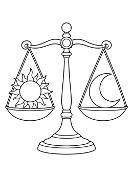 Free printable Equinox Balance Scales With Sun And Moon coloring page