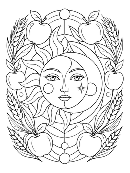 Free printable Celestial Autumn Equinox Harmony coloring page