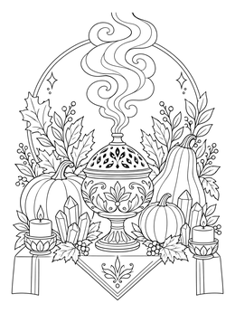 Free printable Mabon Altar With Incense Burner coloring page