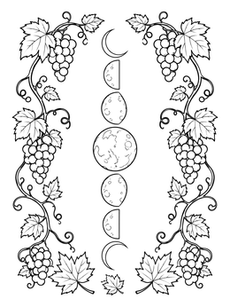Free printable Moon Phases With Grapevine Border coloring page