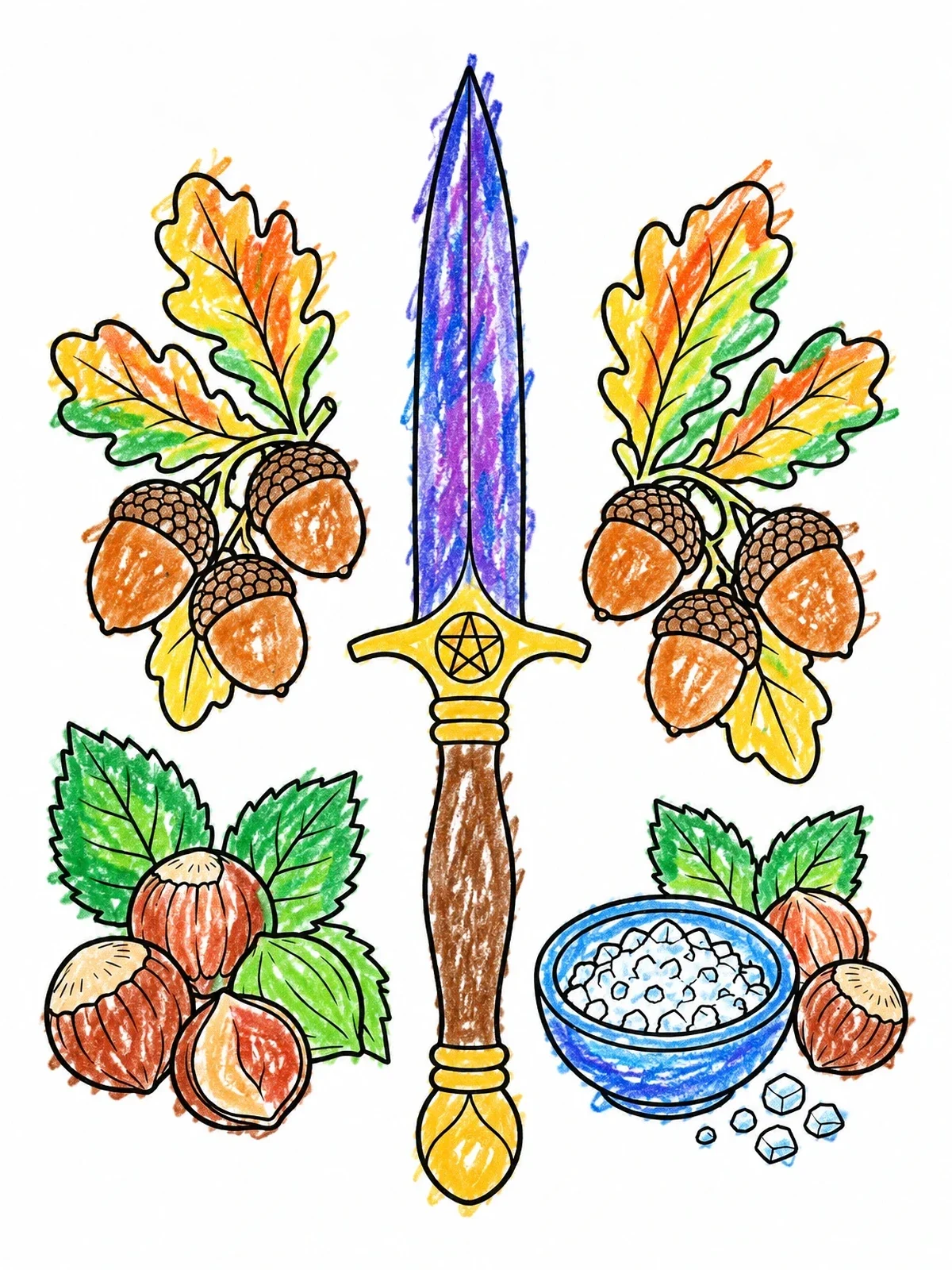 Colored example of the Ritual Athame With Autumn Harvest coloring page