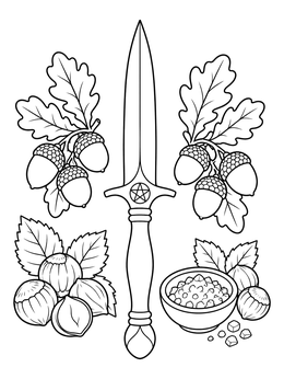 Free printable Ritual Athame With Autumn Harvest coloring page