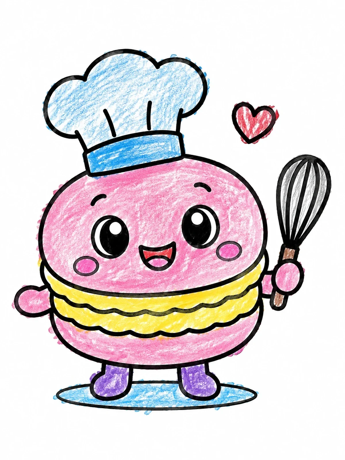 Colored example of the Cute Baker Macaron With Whisk coloring page