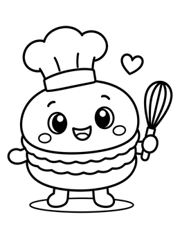 Free printable Cute Baker Macaron With Whisk coloring page
