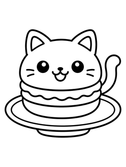 Free printable Cute Cat Macaron On Saucer coloring page