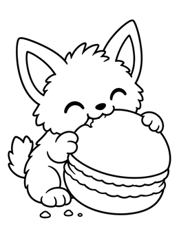 Free printable Fluffy Creature Nibbling A Giant Macaron coloring page