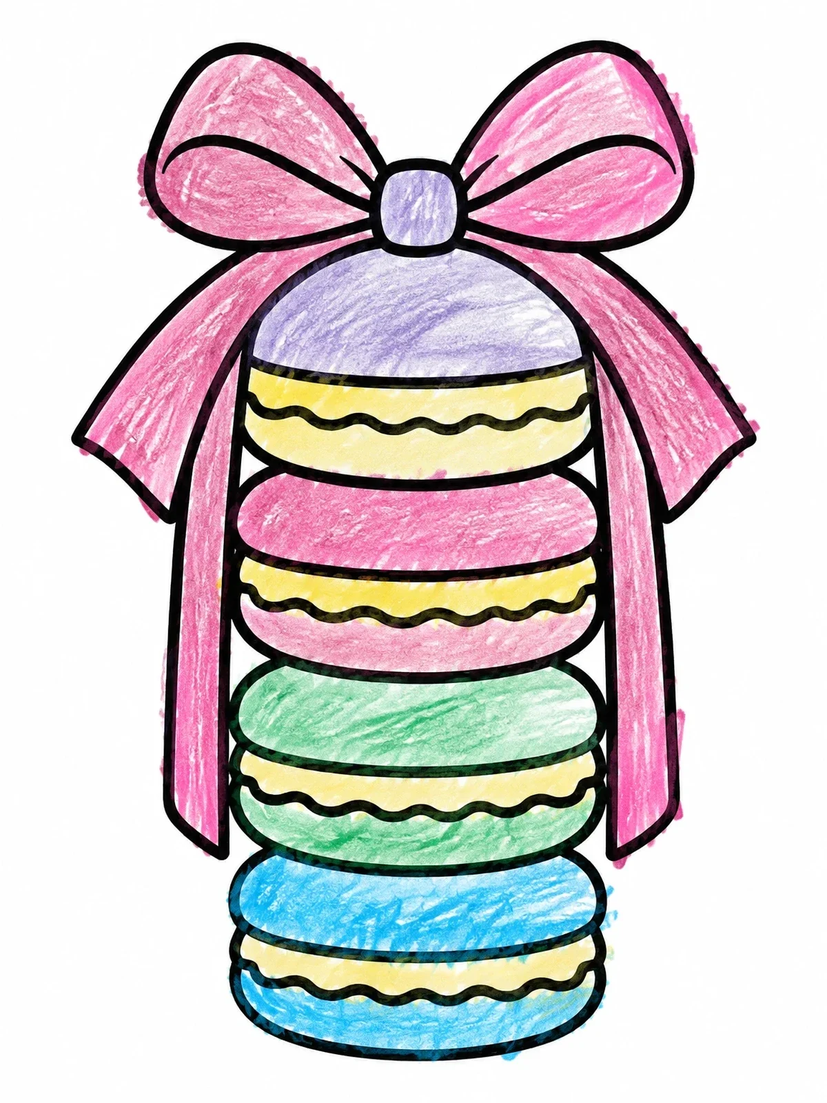 Colored example of the Stack Of Macarons With Ribbon coloring page