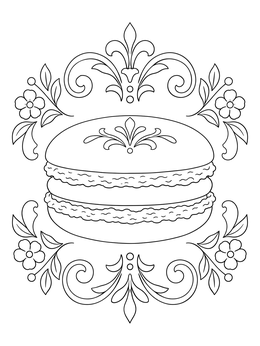 Free printable Ornate French Macaron With Floral Borders coloring page