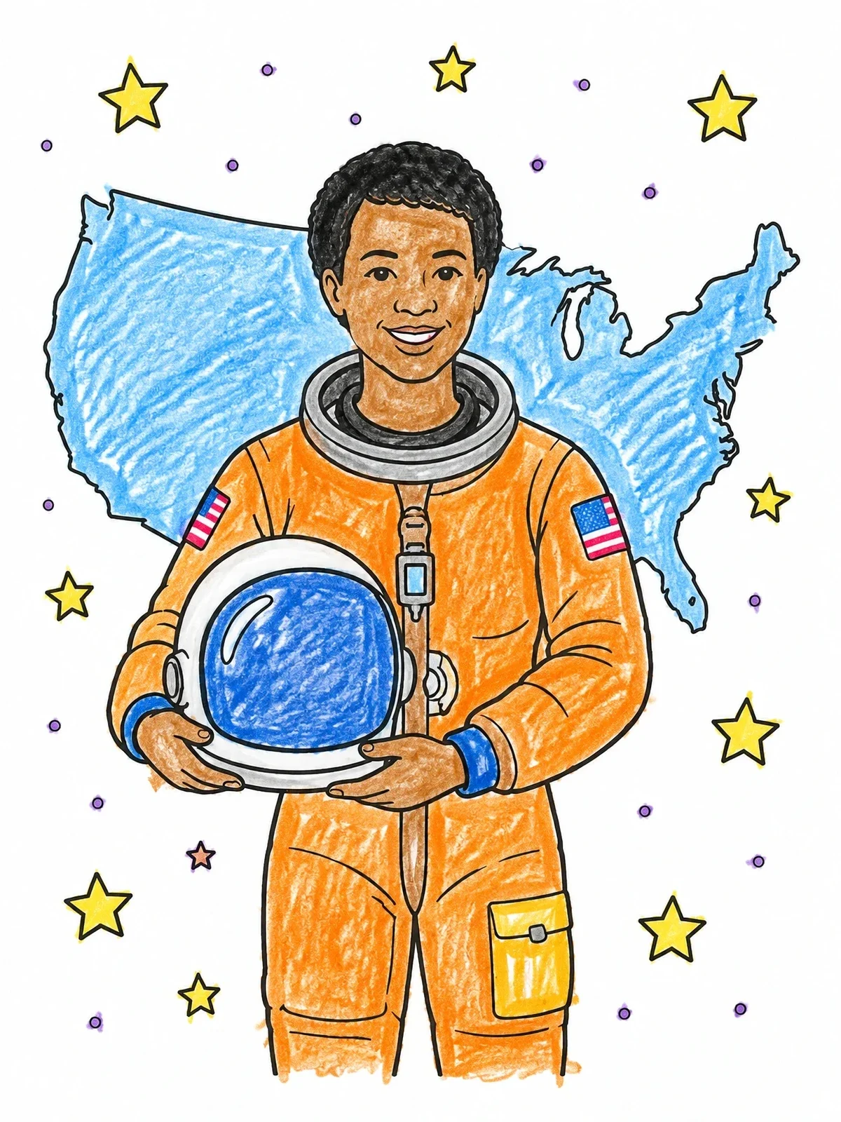 Colored example of the Mae Jemison With Space Helmet coloring page