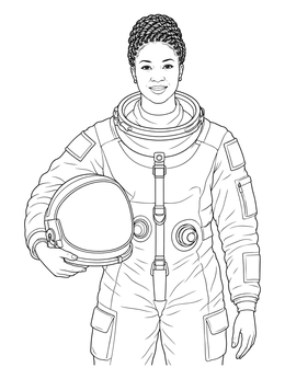 Free printable Astronaut Mae Jemison In Spacesuit coloring page