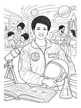 Free printable Astronaut Mae Jemison In Science Lab coloring page