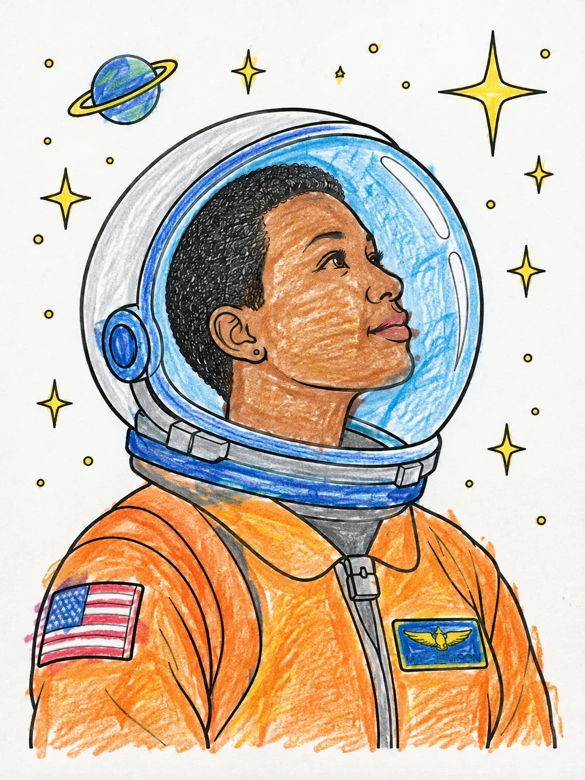 Colored example of the Astronaut Mae Jemison In Space Helmet coloring page