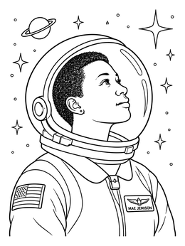 Free printable Astronaut Mae Jemison In Space Helmet coloring page