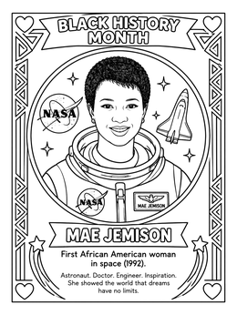 Free printable Mae Jemison Astronaut Black History Poster coloring page