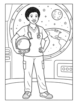 Free printable Mae Jemison In Spacecraft coloring page