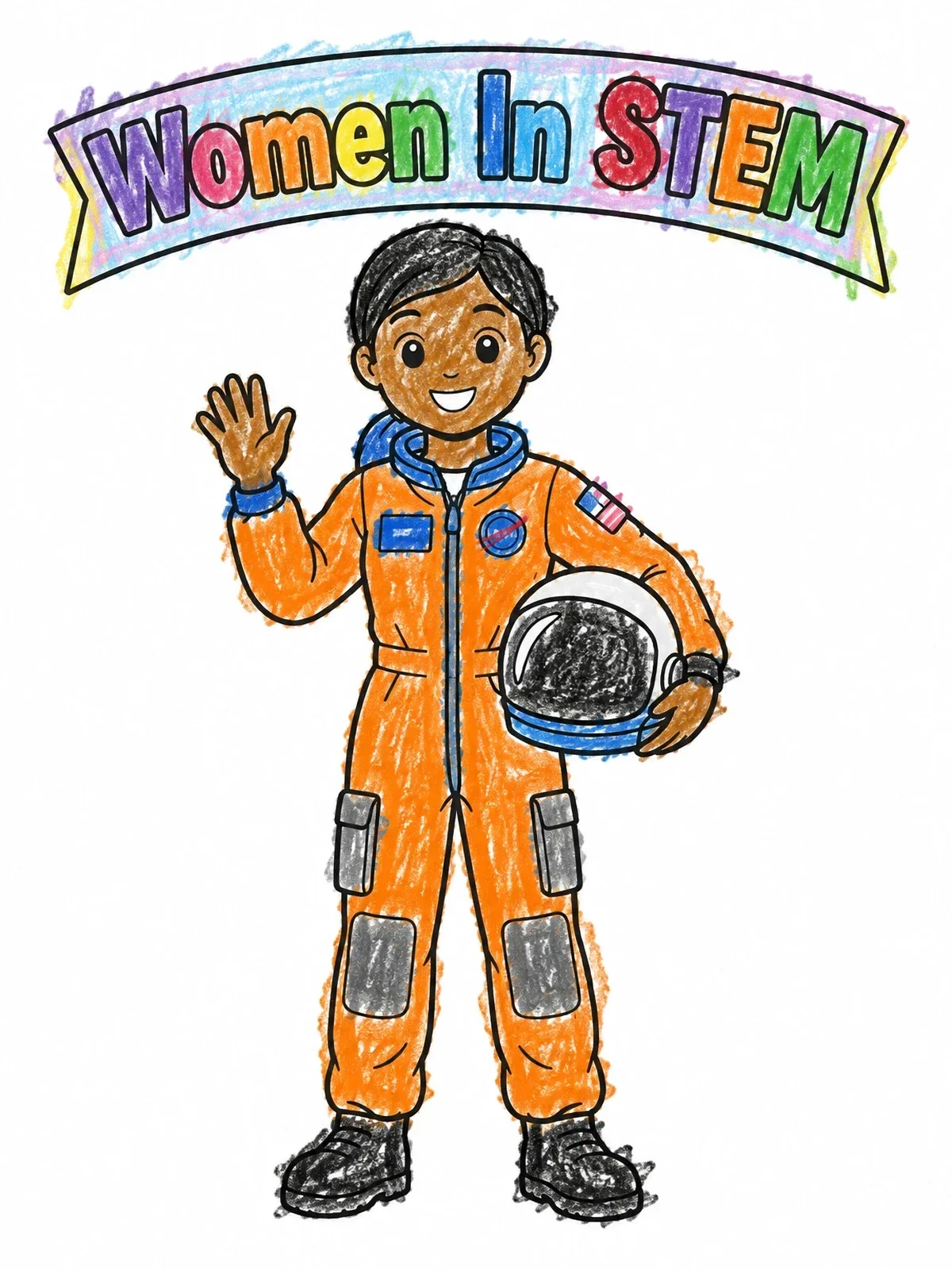 Colored example of the Astronaut Mae Jemison Waving In Flight Suit coloring page