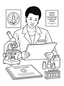 Free printable Dr. Mae Jemison In The Laboratory coloring page