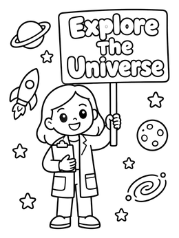 Free printable Young Scientist Exploring The Universe coloring page