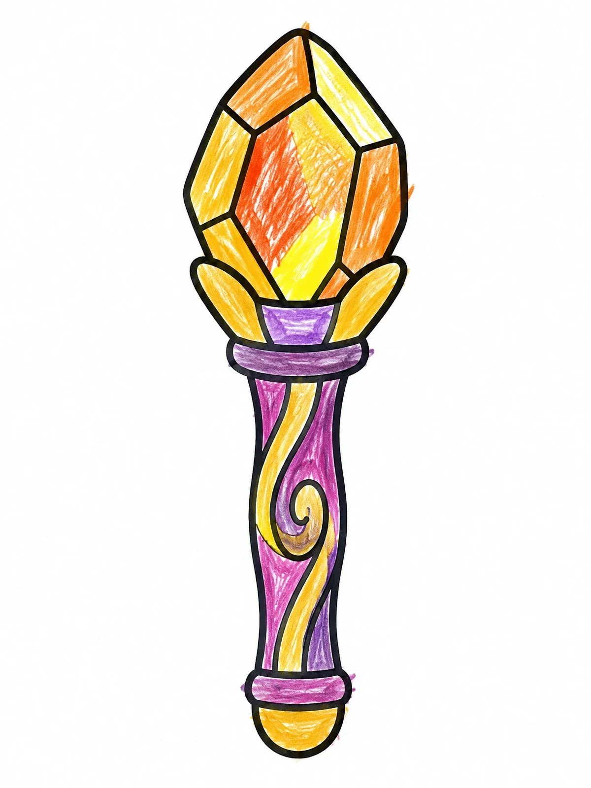 Colored example of the Magic Amber Gemstone Wand coloring page