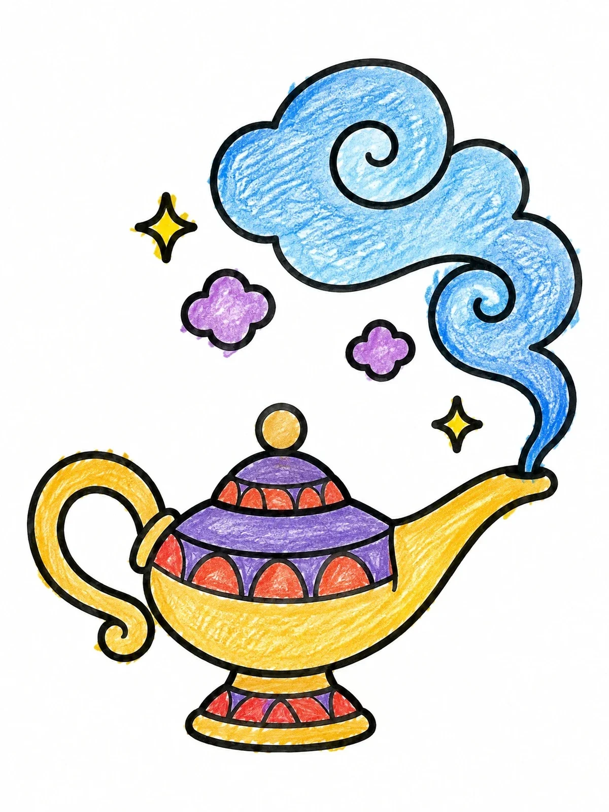 Colored example of the Magic Lamp With Swirling Smoke coloring page