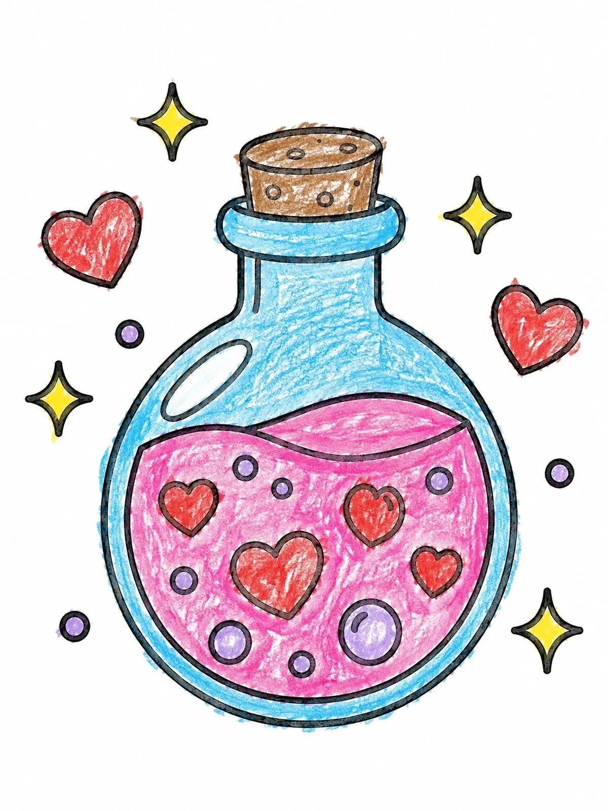 Colored example of the Magic Love Potion Bottle coloring page