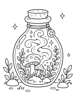 Free printable Magic Mushroom Potion Jar coloring page