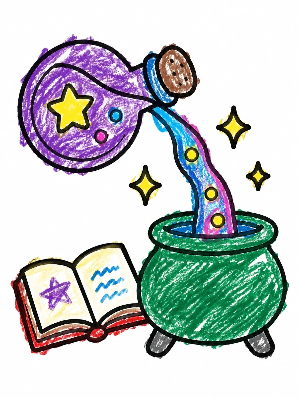 Colored example of the Magic Potion Pouring Into Cauldron coloring page
