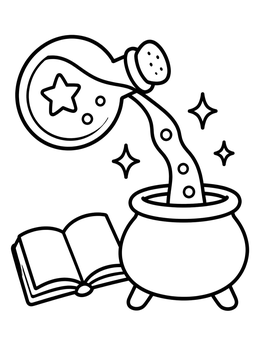 Free printable Magic Potion Pouring Into Cauldron coloring page