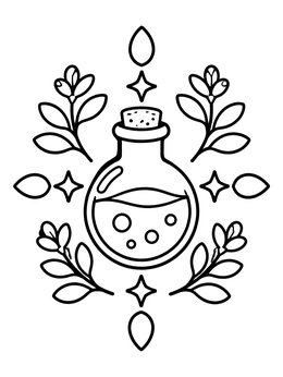 Free printable Magic Potion Bottle And Herbs coloring page