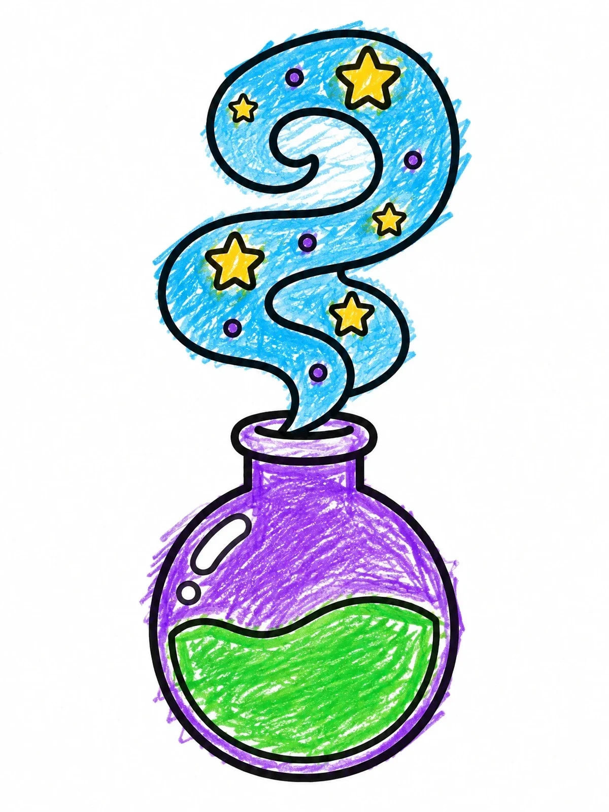 Colored example of the Magic Potion Bottle With Swirling Smoke coloring page