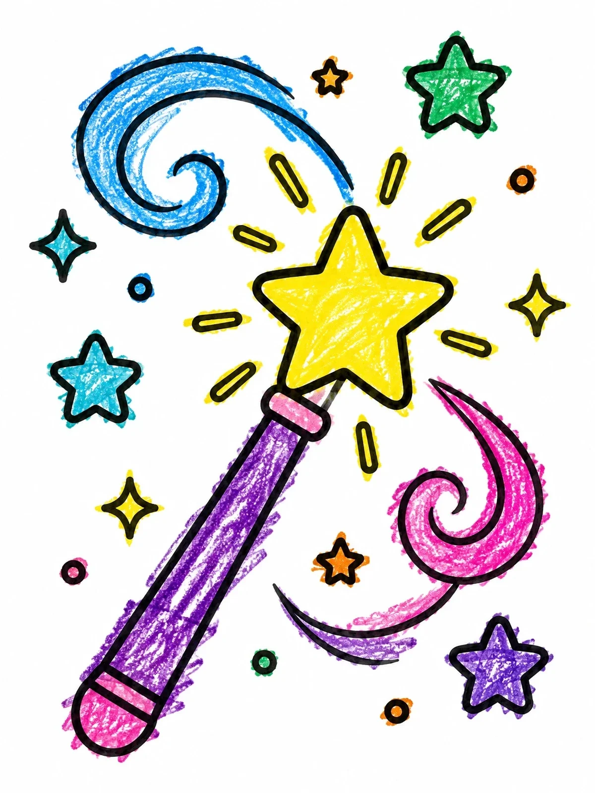 Colored example of the Shining Star Wand With Swirls coloring page