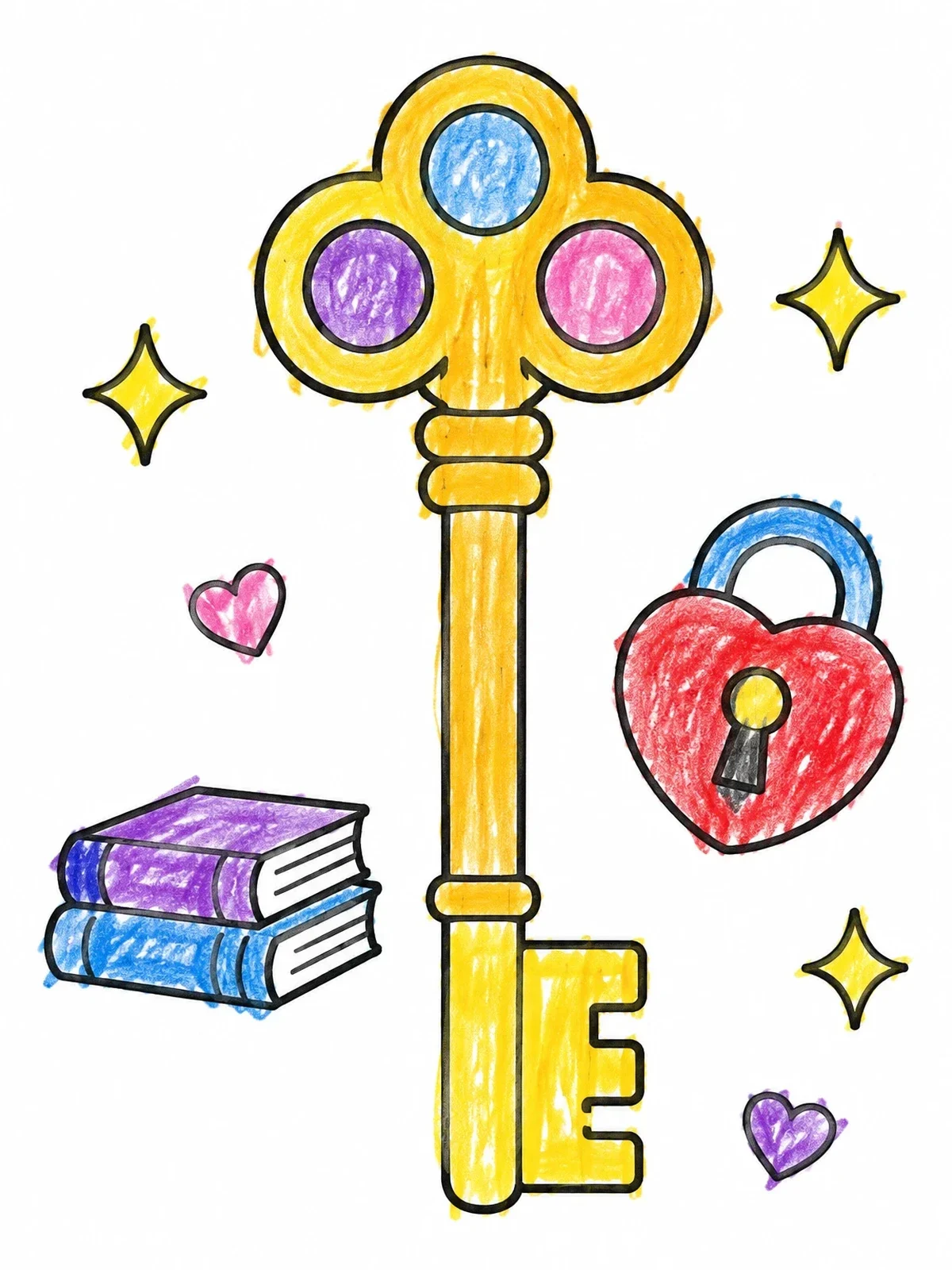 Colored example of the Magic Skeleton Key And Heart Lock coloring page