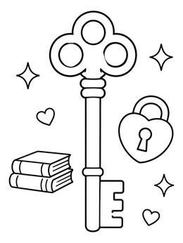 Free printable Magic Skeleton Key And Heart Lock coloring page