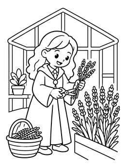 Free printable Magic Student Harvesting Fresh Lavender coloring page